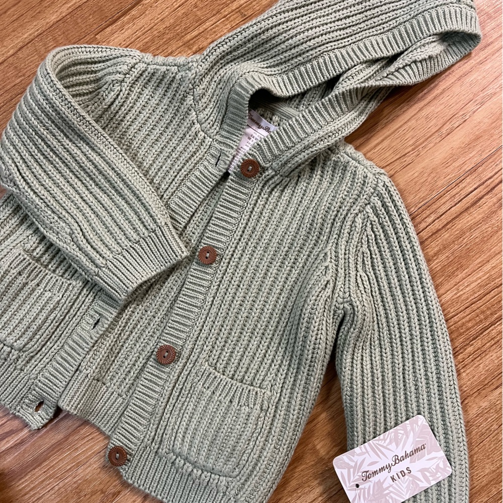NWT Tommy Bahama Kids Sage Knit Sweater hoodie button pockets